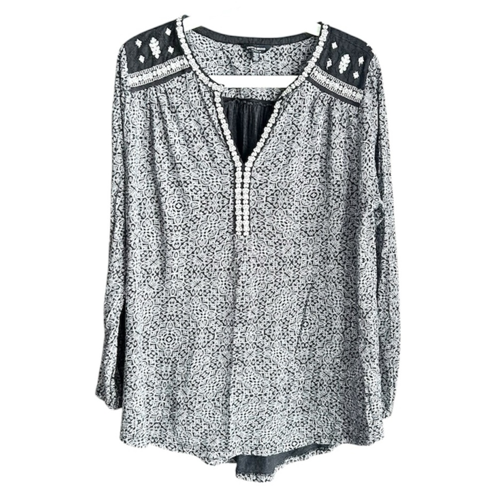 Lucky Brand Black and White with Embroidery Top